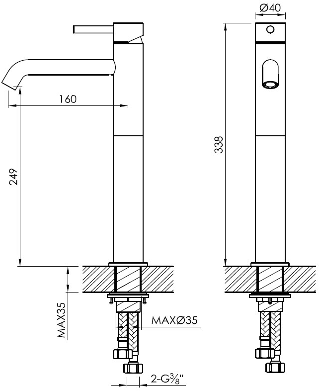 JEE-O Смеситель для раковины на столешнице из нержавеющей стали Slimline 800-1750/3/4 - Вид №3