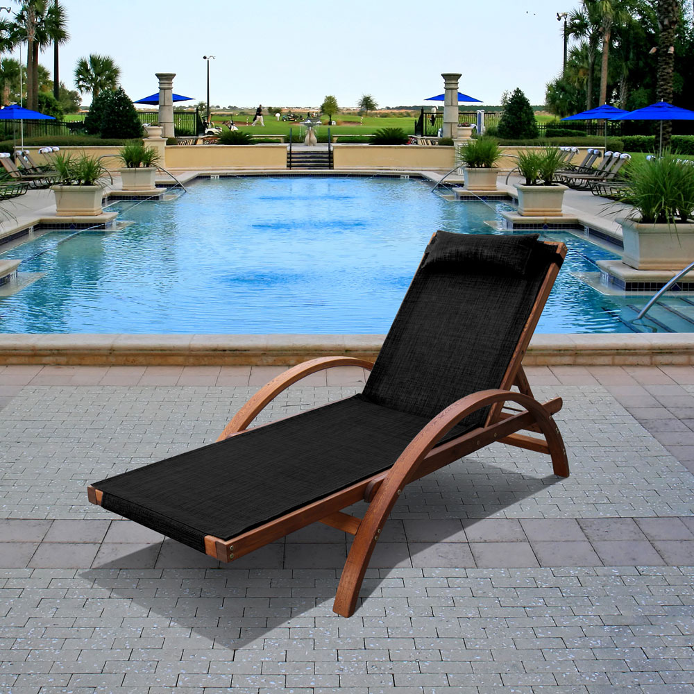 Шезлонг деревянный коричневый с подголовником "Мальта" AFINA  298172 Коричневый;черный  - Вид №2