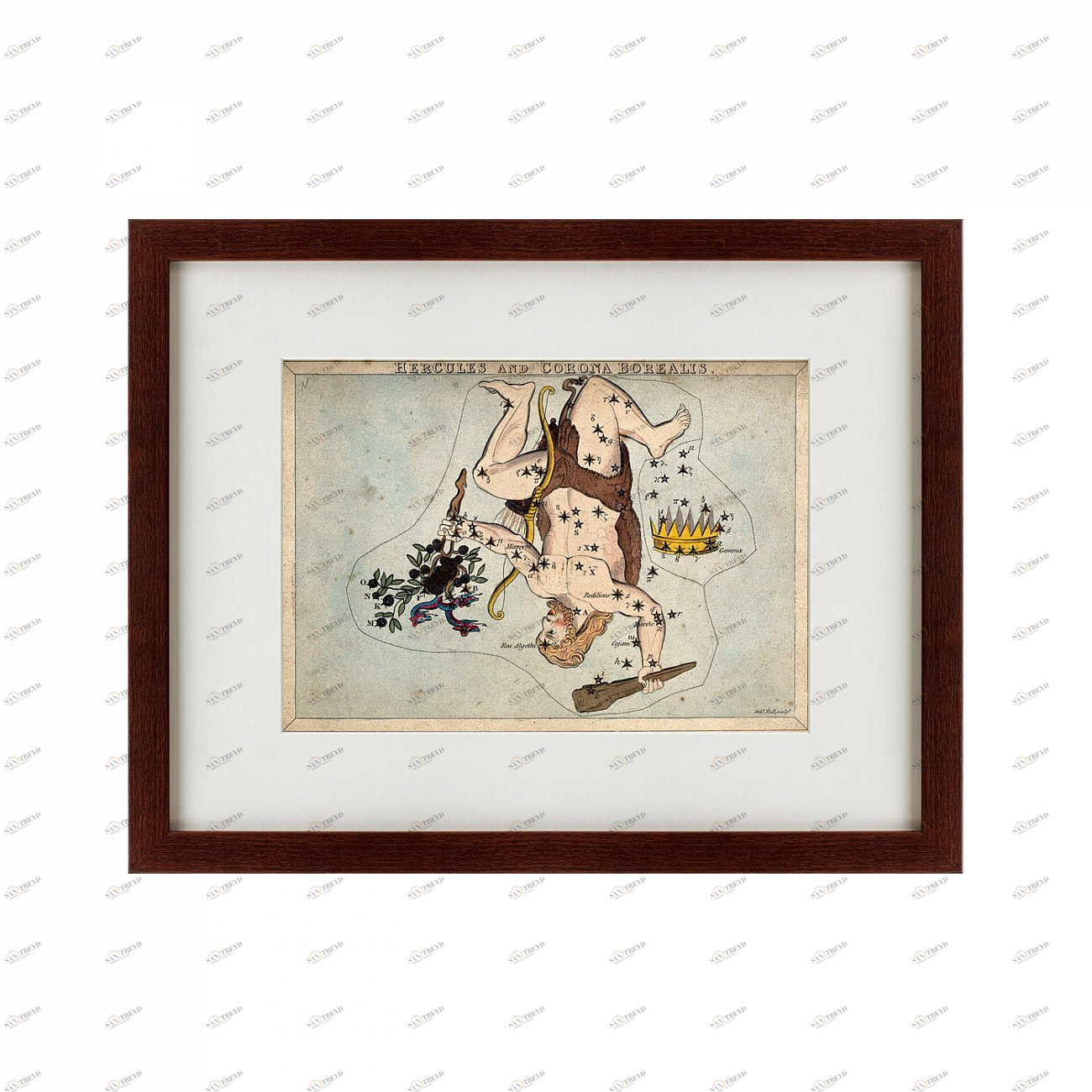 Картина в раме 60х47 см Signs of zodiac Hercules and Corona Borealis, 1825 КАРТИНЫ В КВАРТИРУ  135765 Желтый;коричневый;разноцветный 