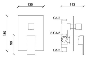 Двухсторонний встраиваемый смеситель для душа