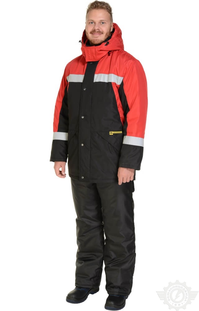64516 Куртка "Марс" зимняя черно-красная с СВП  Зимняя спецодежда  размер 60-62/170-176  - Вид №4