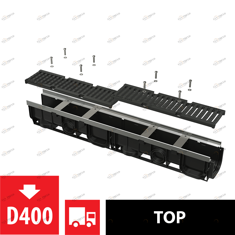 Дренажный канал 100 мм с металлической рамой и чугунной решеткой D400 ALCAPLAST AVZ103R201