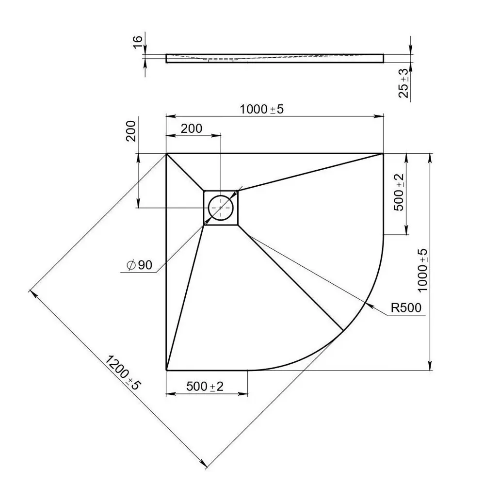 Душевой поддон Keram Essentia литьевой мрамор 1/4 круга 100x100 см цвет белый 83210770 STLM-2066230 Santreyd - Вид №5