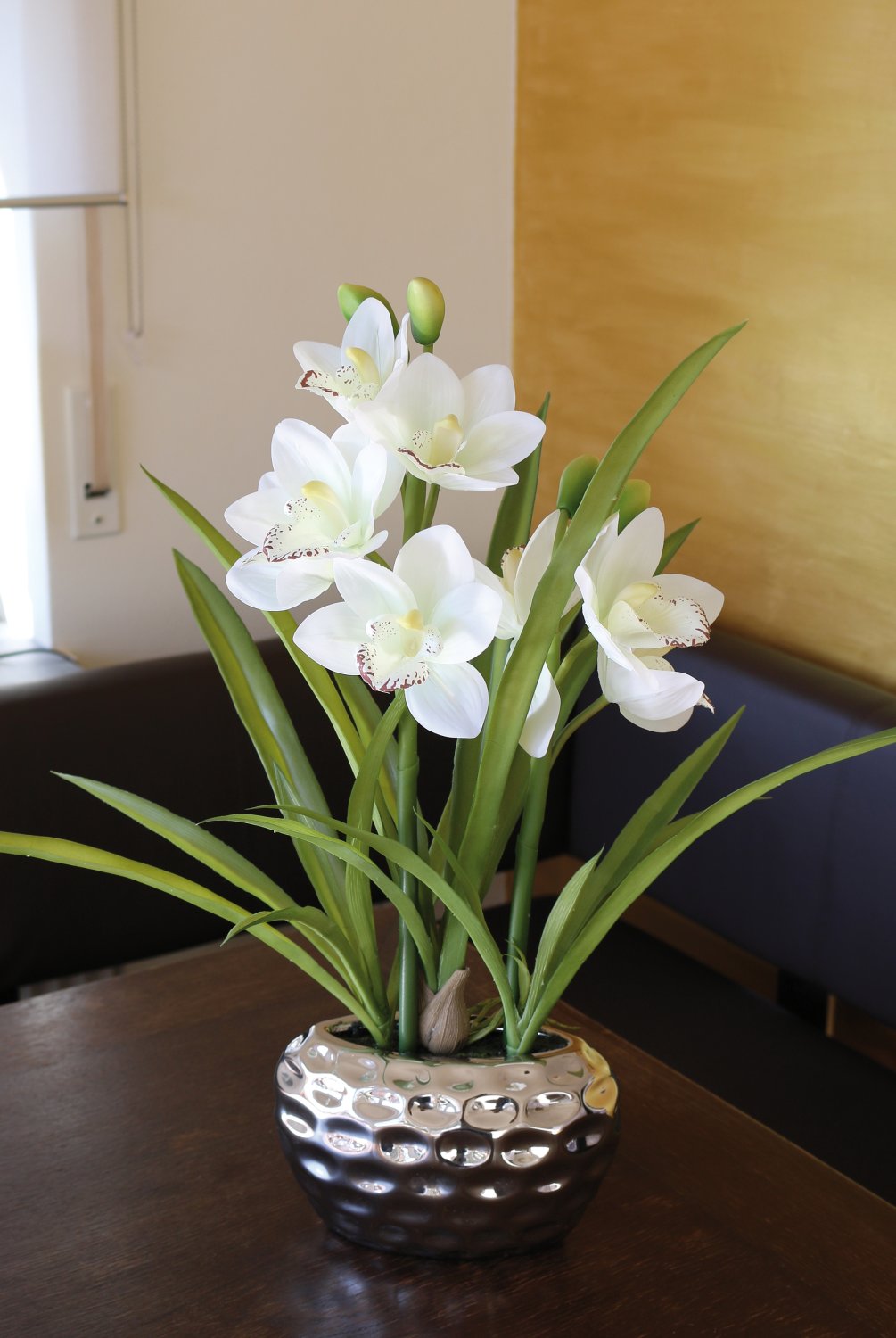 2533 778 a3 Пластиковая орхидея цимбидиум, горшечная, 55 см, real touch soft, бежево-белая H-andreas  - Вид №9