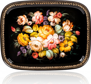 10618049 Жостовская фабрика декоративной росписи Поднос 45х35см НХПР "Городские цветы" Сталь