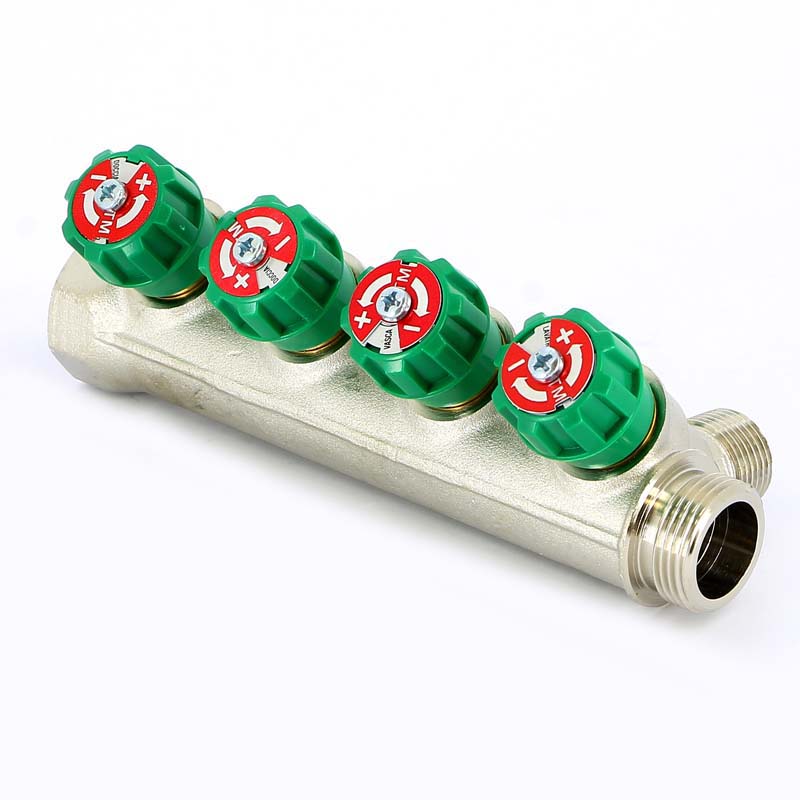 Коллектор НВ 3/4" с вентилями никелированный TIEMME 4 выхода 1/2"Н 36мм 1840001 - Вид №1