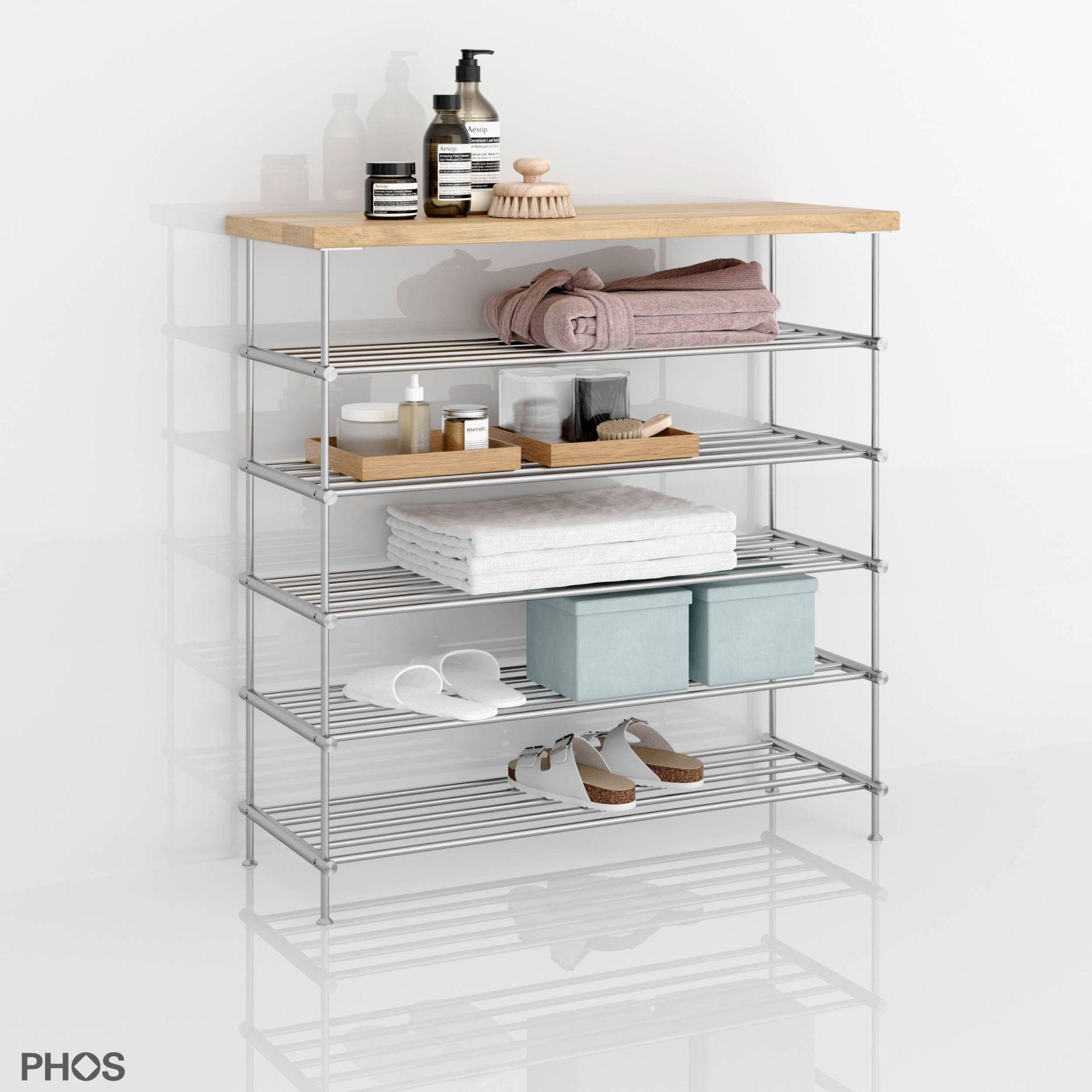 SBS500-5-Eiche Сервант узкий и высокий, 1 поле, 5 уровней, ширина 55 см. PHOS  - Вид №4