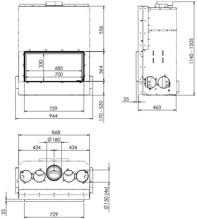 Закрытый дровяной камин KALFIRE W70/33F ARCH-00121648 - Вид №4
