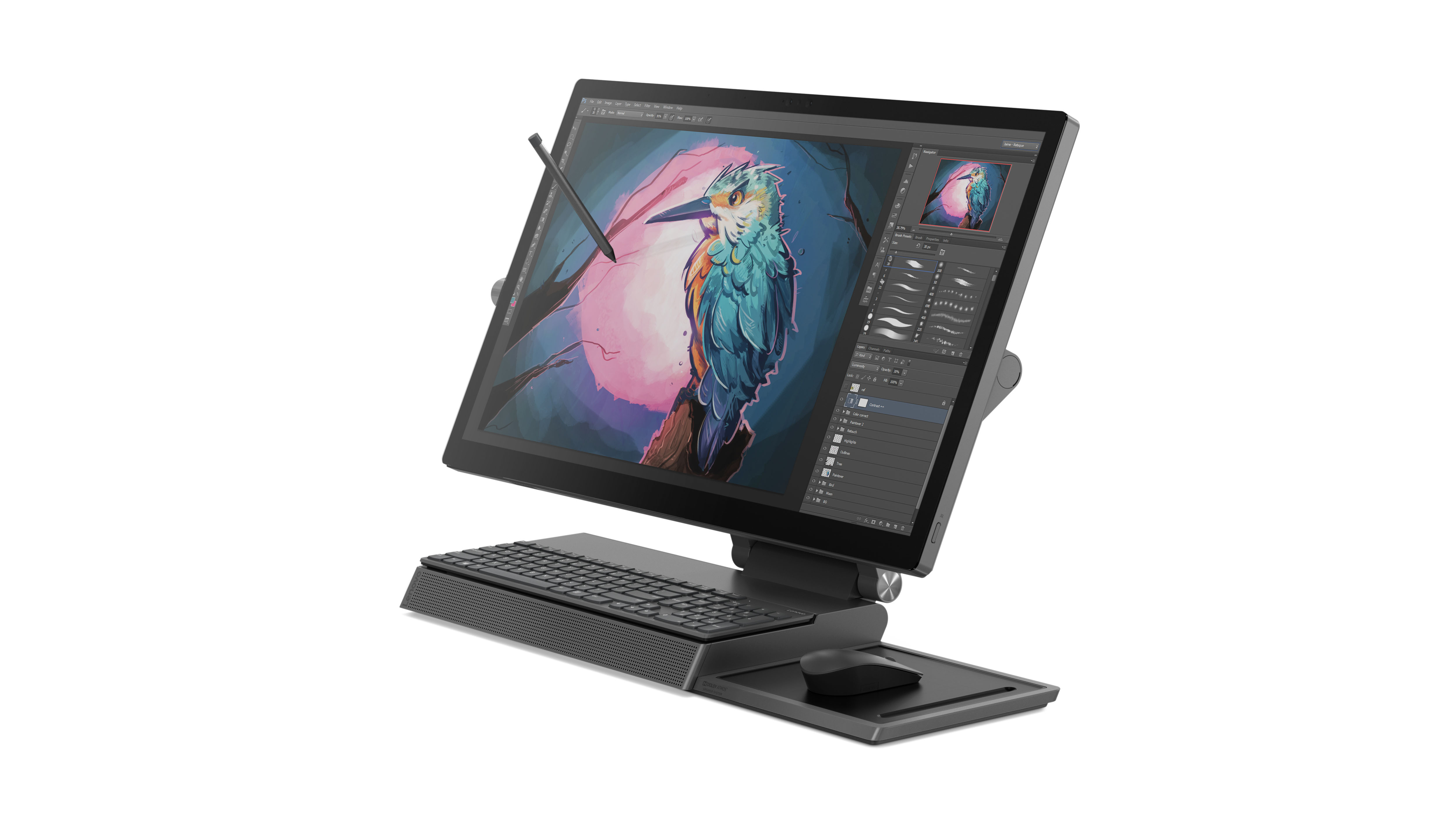 F0E5003URK yoga a940-27icb 27"(3840x2160)/touch/intel core i7 9700(3ghz)/16384mb/1000+512ssdgb/nodvd/ext:amd radeon rx 560(4096mb)/bt/wifi/war 1y/14.5kg/iron grey/w10 + wireless kb and mouse, pen Lenovo Santreyd  - Вид №3