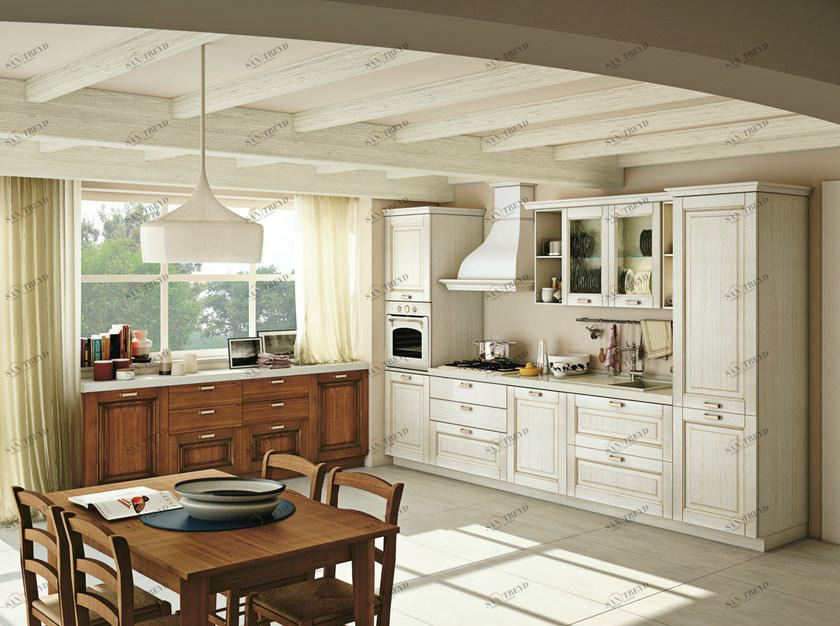 CREO Kitchens Линейная модульная кухня из массива дерева с ручками sun-id-1424908