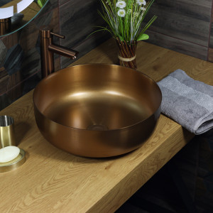 Раковина 400Br Lake MELANA Profline БРОНЗА накладная круглая 400Br, Сифон, донный клапан