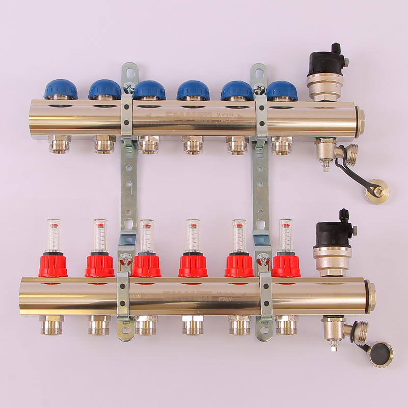 Коллекторная группа TOPWAY с термостатическими вентилями и расходомерами с метрической резьбой EMMETI 1"xM24x19 6 выходов 01298188