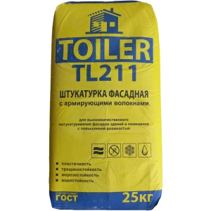 Штукатурка цементная Toiler TL211 фасадная с армирующими волокнами 25 кг 84858029 STLM-2148319