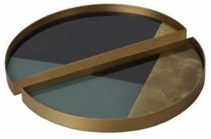 Ethnicraft Круглый стеклянный поднос декорированный вручную Gilded layers 20541