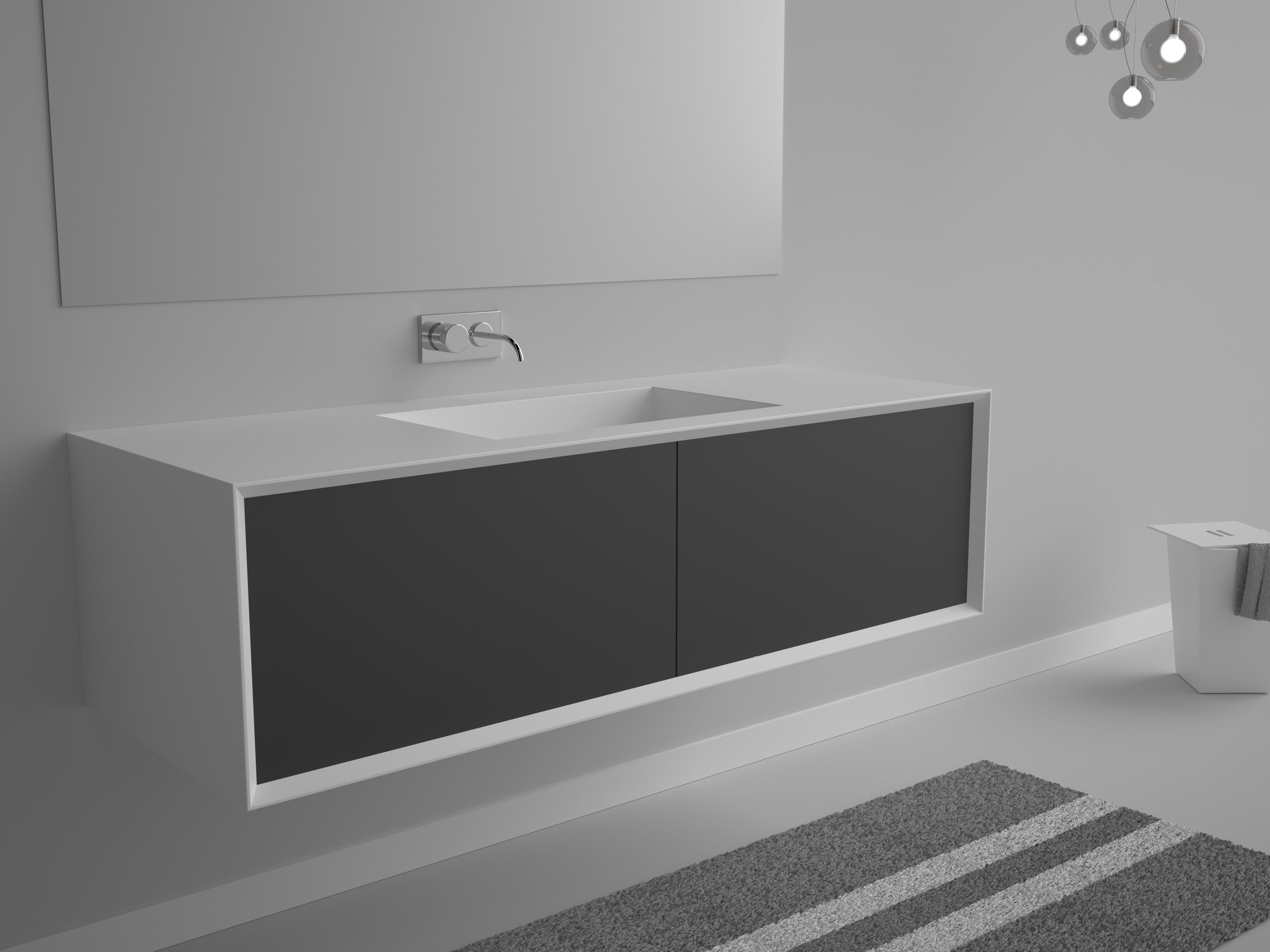 Подвесной шкаф для умывальника из МДФ со встроенной раковиной и ящиками GSG Ceramic Design Милан ARCH-00134288