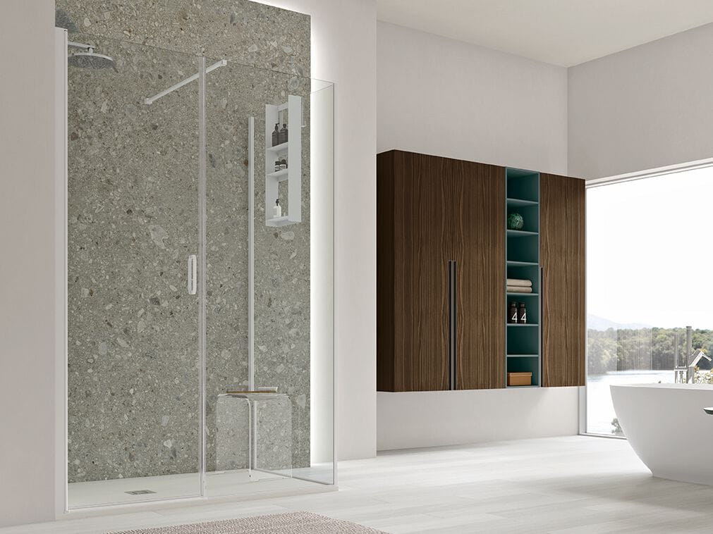 Стеклянная угловая душевая кабина с распашной дверью Gruppo Geromin Nylo ARCH-00138295 - Вид №1