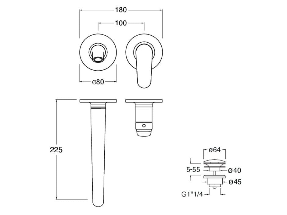 2 отверстия настенный однорычажный смеситель для раковины CRISTINA Rubinetterie бочка ARCH-00020157 - Вид №1