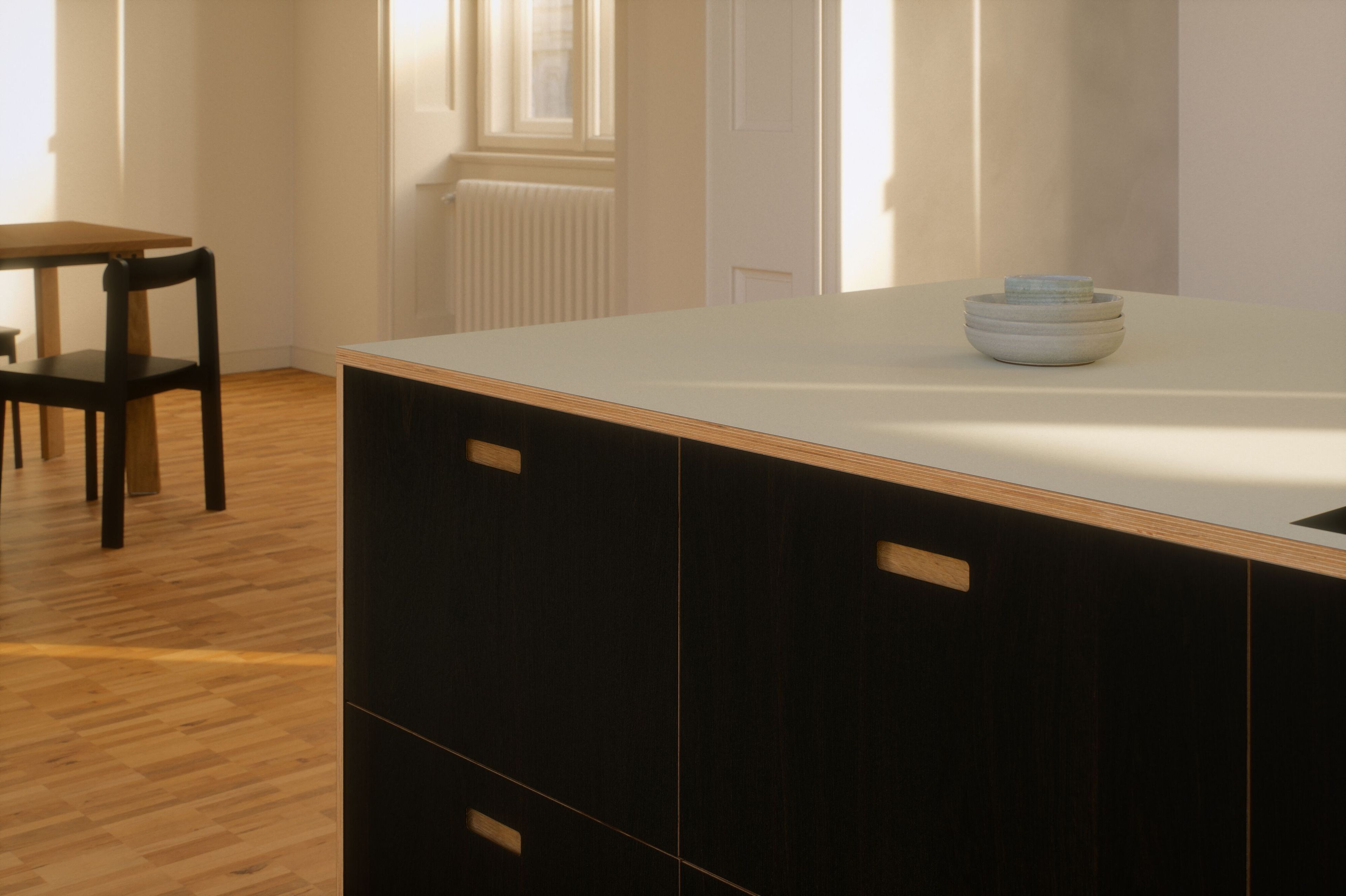 Встроенная линолеумная кухня со встроенными ручками Neuvermoebelt SMART LINE KITCHEN SYSTEMS ARCH-00009269 - Вид №1