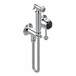 A2K-5840/MBG Комплект для душа, включающий смеситель, армированный шланг 1 м 25 см, ручной душ с курковым распылителем, выход из стены и предохранительный запорный клапан Thg-paris Panthere с чёрным хрусталём Хром