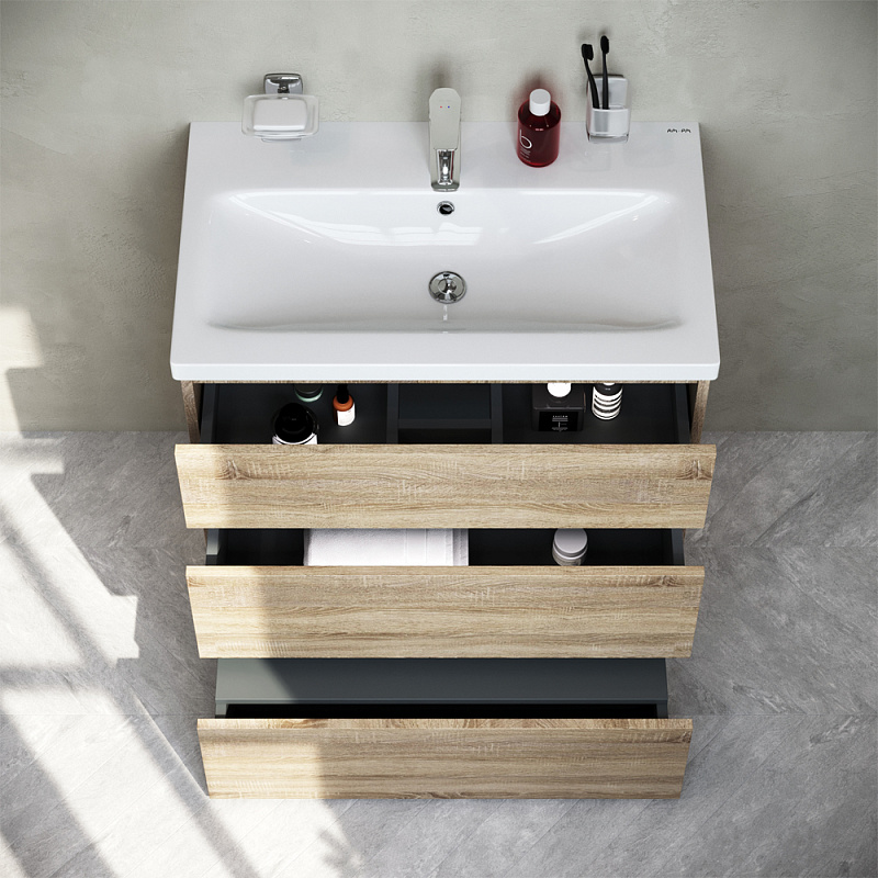 M91FSX0752OF База под раковину напольная 75 см 3 ящика светлый дуб AM.PM Gem S  - Вид №1