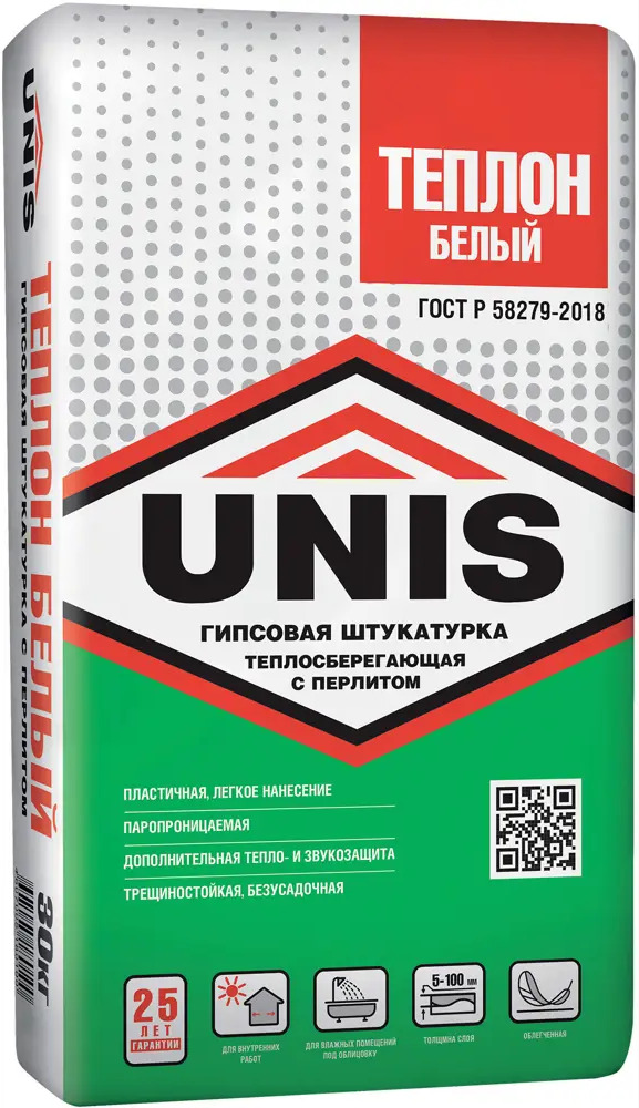 Unis Теплон - теплосберегающая гипсовая штукатурка для идеального выравнивания стен 30 кг 12639223