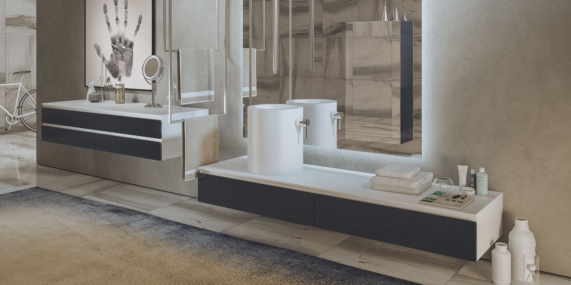 Moma Design Тумба подвесная с 2 ящиками 1800 Emotion250/ 2 черный матовый DEM2180LO - Вид №1