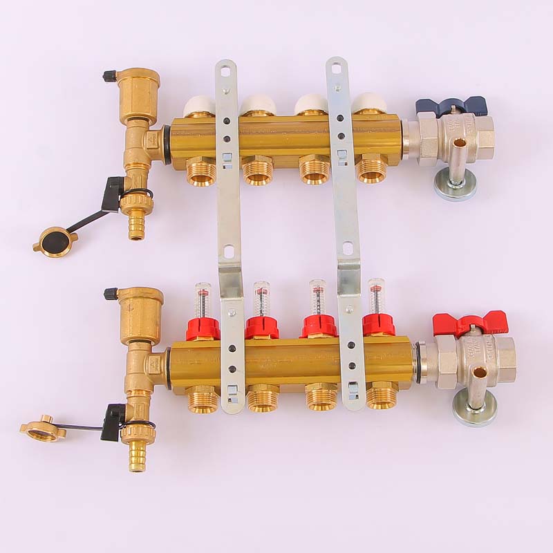 Коллекторная группа с кронштейнами, регулировочными и термостатическими вентилями TIEMME 1"x3/4"ЕК 4 выхода 3870012 - Вид №3