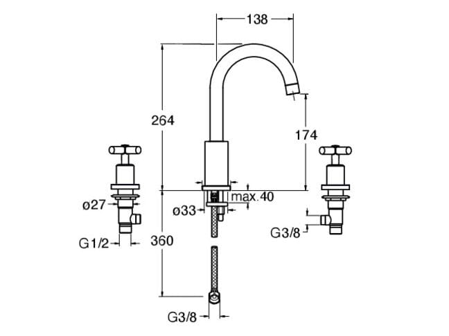 Смеситель для раковины с 3 отверстиями без слива CRISTINA Rubinetterie Exclusive ARCH-00150270 - Вид №2