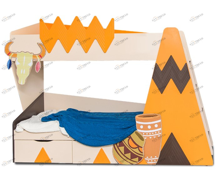 Кровать детская двухъярусная правая "Апачи" МАНДАРИН АПАЧИ 178643 Оранжевый;молочный Santreyd 