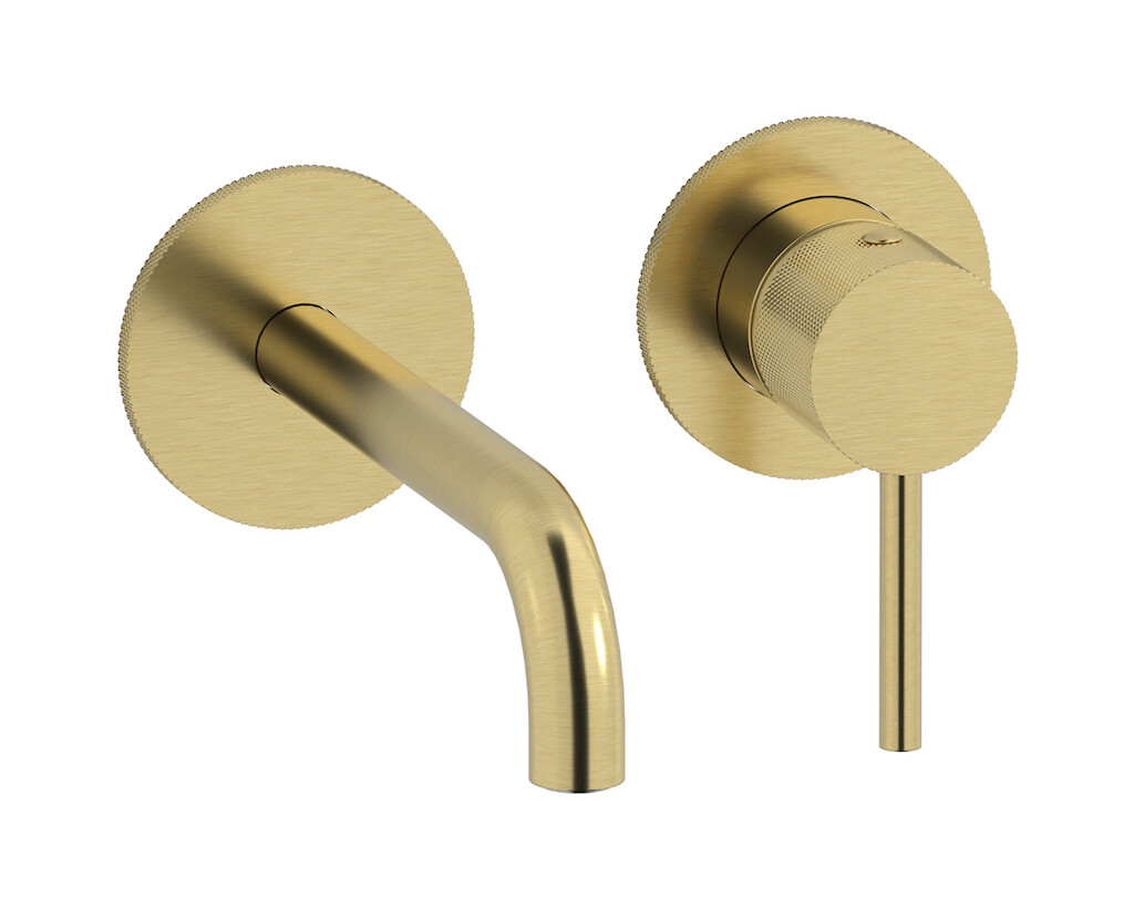 Встроенный в стену смеситель для раковины на 2 отверстия в комплекте с донным клапаном. WE ARE IB id406is Brushed Pale Gold Industria