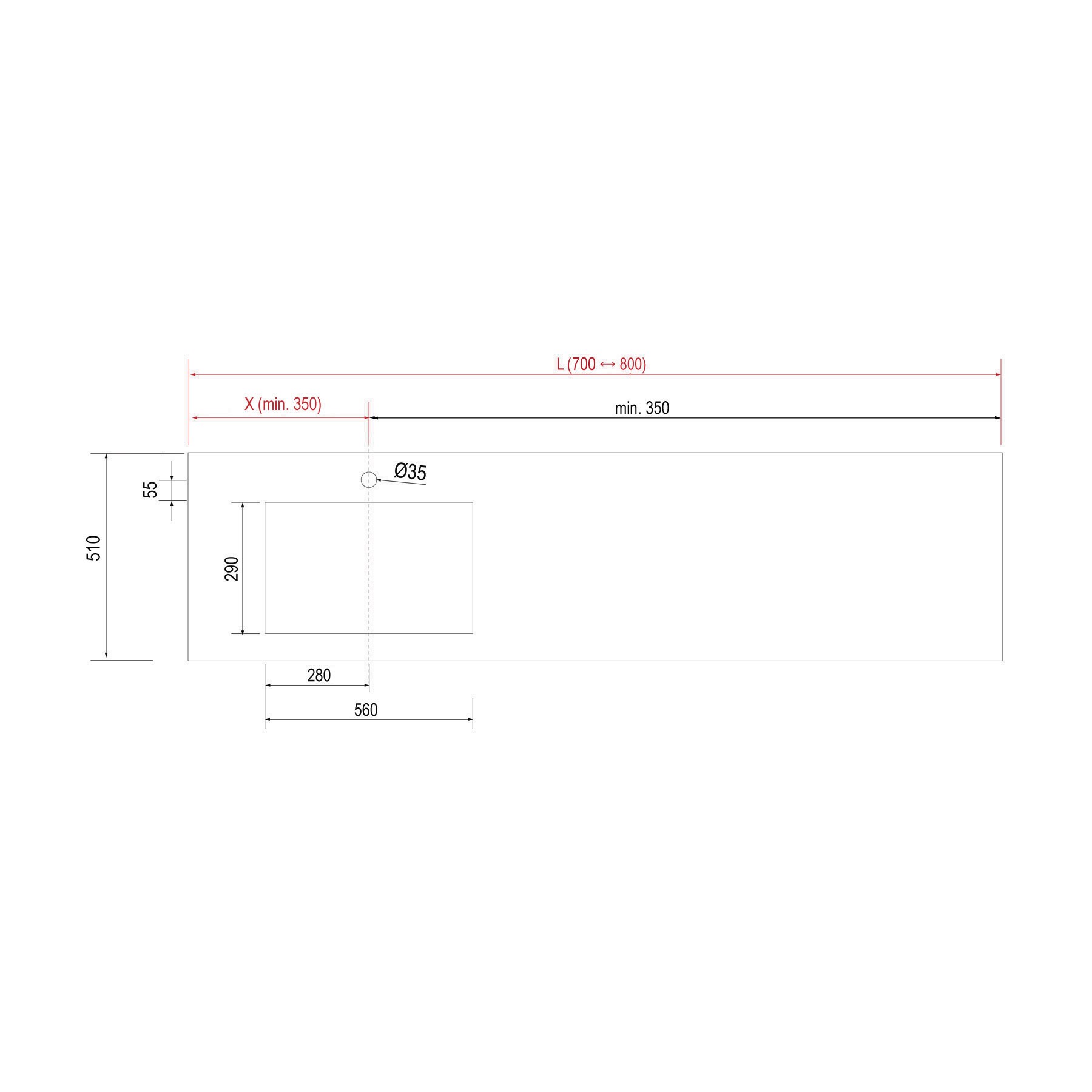 83379 SALGAR Столешница COMPAKT 51 GREY STONE от 700 до 800 мм с 1 большой встроенной мойкой 700-800 x 510 x 120 мм  - Вид №1