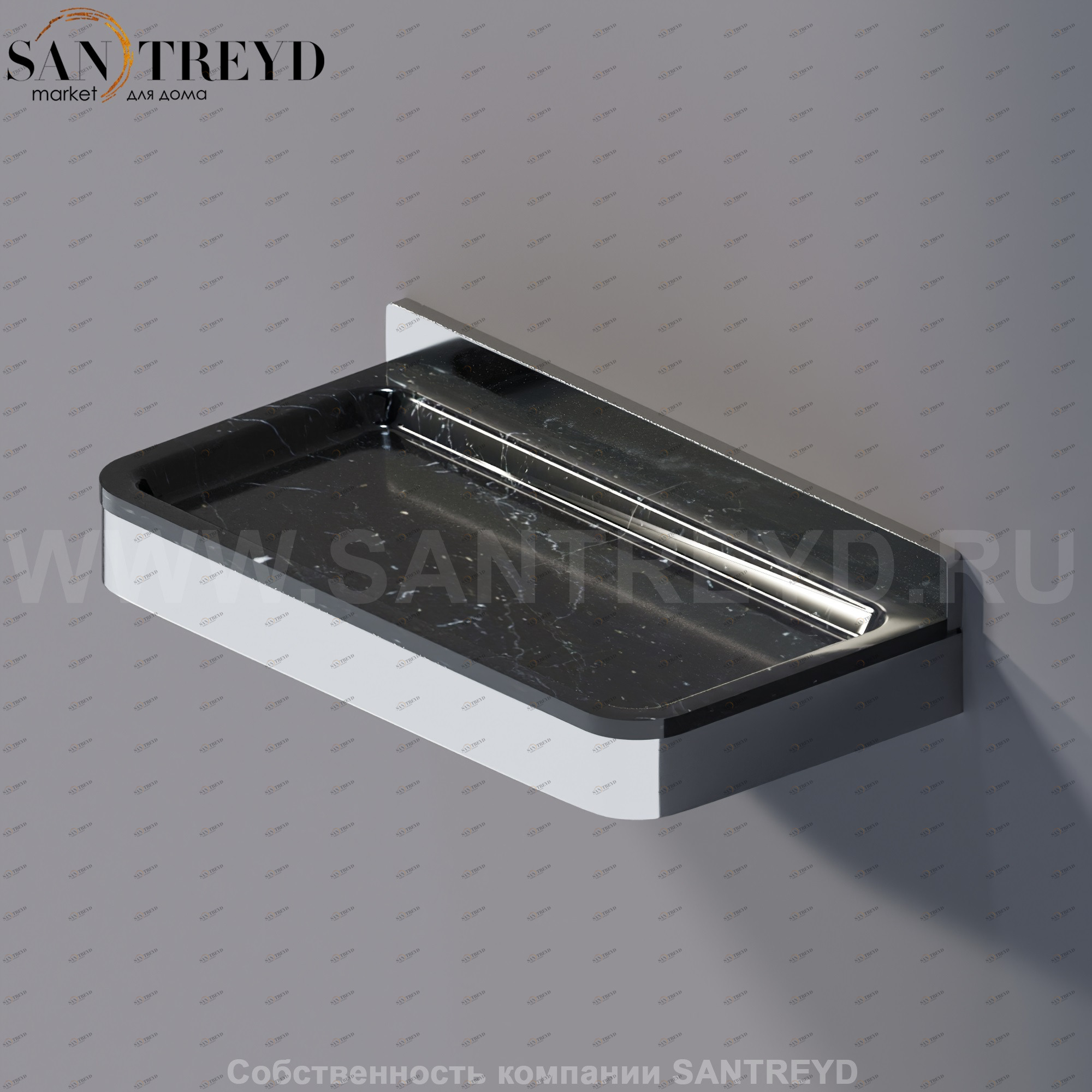 Agape MEMORY Полка 24 см из черного мрамора в хромированном каркасе AMEM852ANM