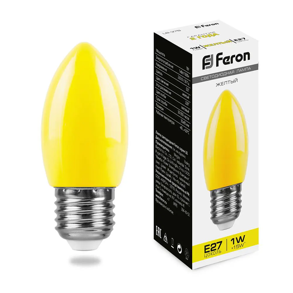 Лампа светодиодная Feron E27 LB-376 230 В 1 Вт свеча желтый цвет света 85499836 STLM-2096095  - Вид №1