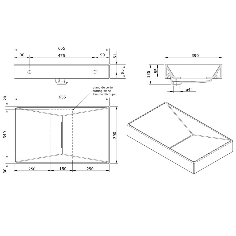 109750004 Накладная раковина на столешницу  прямоугольная Sanindusa  - Вид №1