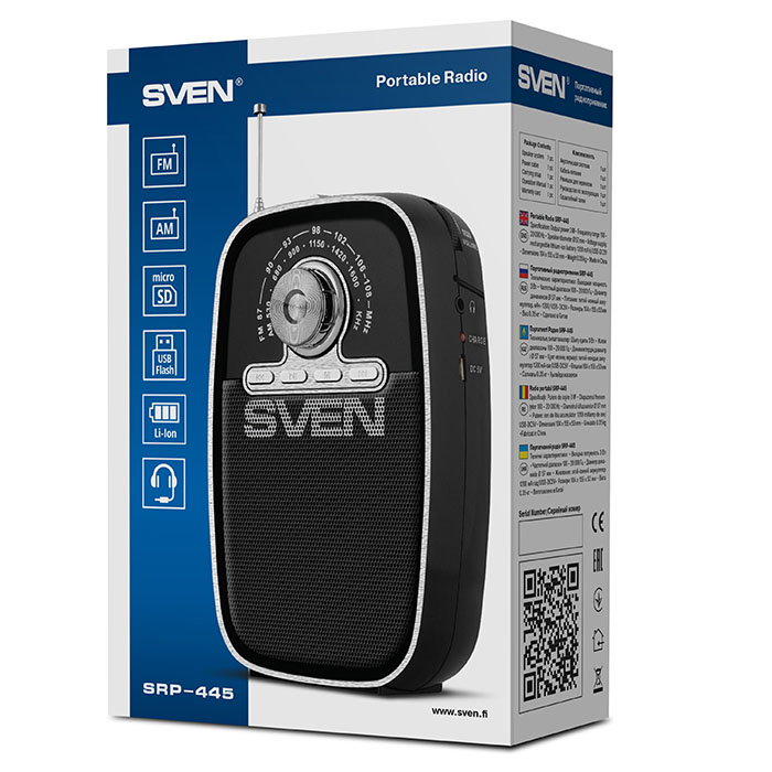 SV-017118 Ас srp-445, черный (3 вт, fm/am, usb, microsd, встроенный аккумулятор) Sven Santreyd  - Вид №9