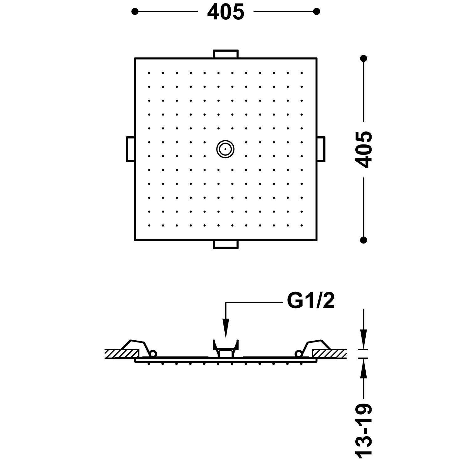 Скрытая потолочная насадка для душа-13495102 км TRES Showers 13495102KM - Вид №1