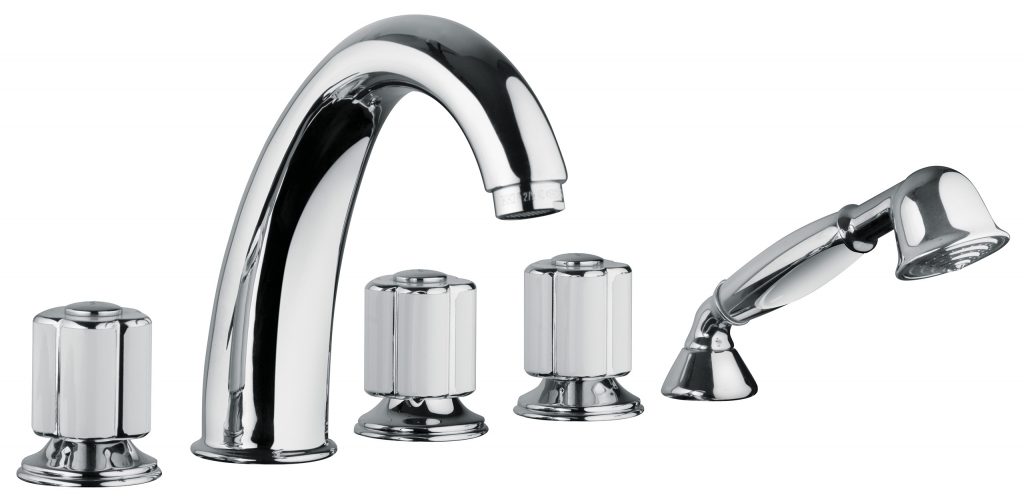 11531 / D БЕЛЫЙ-12531 / D ЧЕРНЫЙ Палубная ванна на пять отверстий и смеситель для душа с набором для душа. Bongio Fleur Blanc&Noir 11531/D BLANC-12531/D NOIR