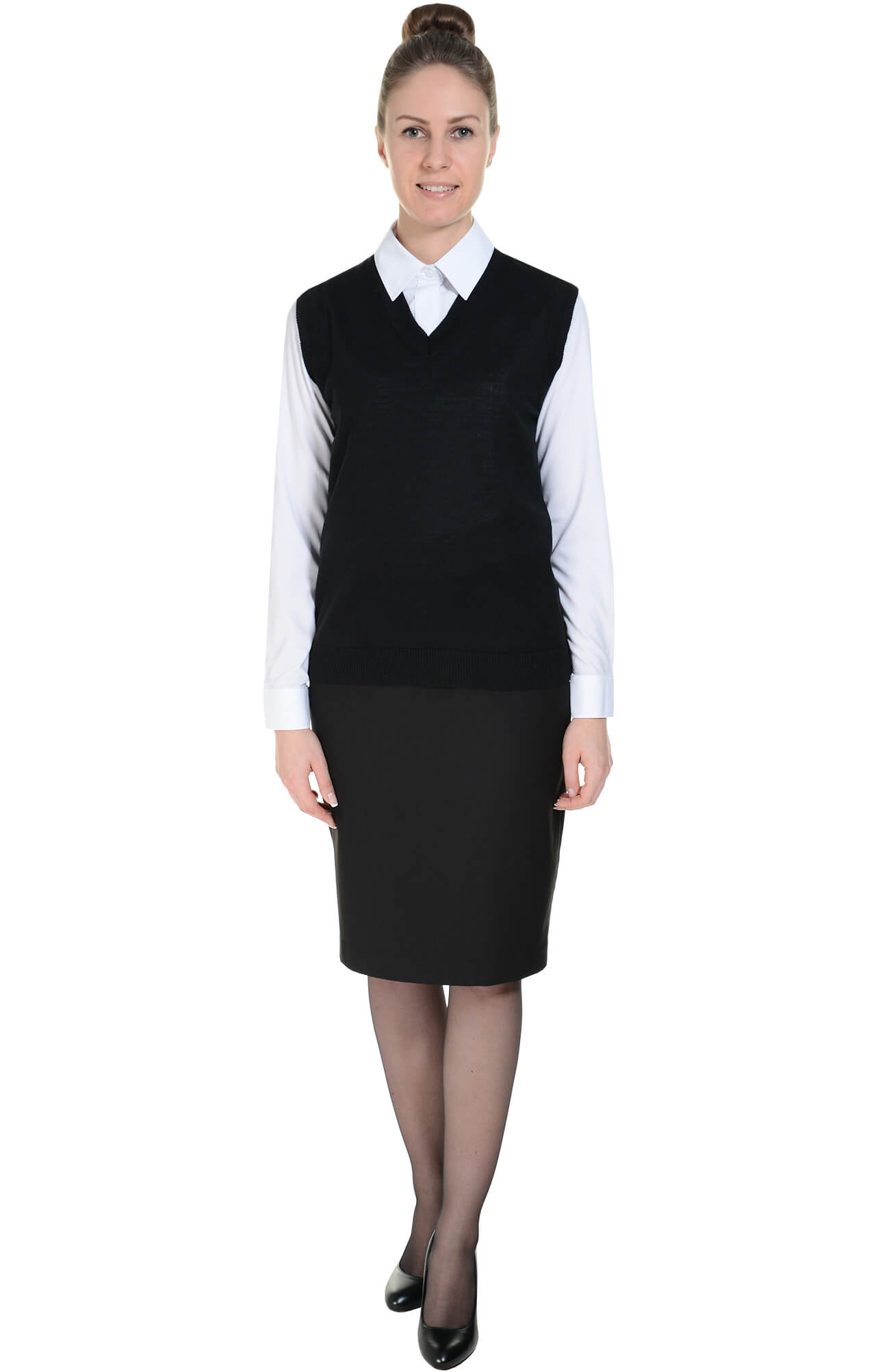 62515 Жилет трикотажный женский черный  Одежда для официантов  размер 40-42 Спецодежда  - Вид №1