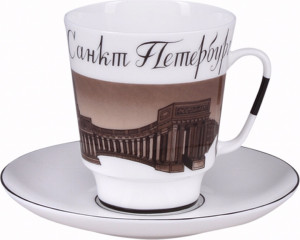 10612437 Императорский фарфоровый завод Чашка с блюдцем "До свидания Петербург 2" "Майская" Фарфор костяной
