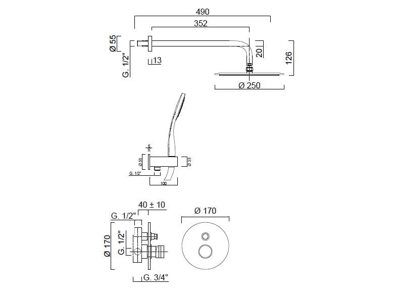 Встраиваемый набор для душа с ручным душем Rubinetteria Giulini MyRing ARCH-00142329 - Вид №1