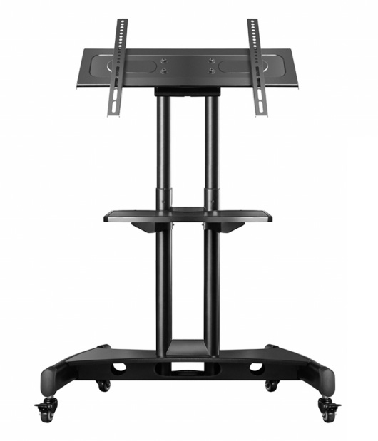 TS1330 BLACK Мобильная стойка на 1 для тв и сенсорных панелей/ 32-65" от 200х200 до 400х600 наклон 0-90º макс нагр 60кг высота 700-1200мм, кабель-канал, регулировка полки по высоте, колесики с блокировкой, размер основания: 840х550 мм, черная ONKRON Santreyd  - Вид №6