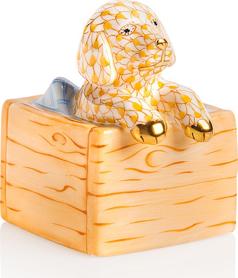 10611091 Herend Фигурка 7см "Щенок в ящике" Фарфор 