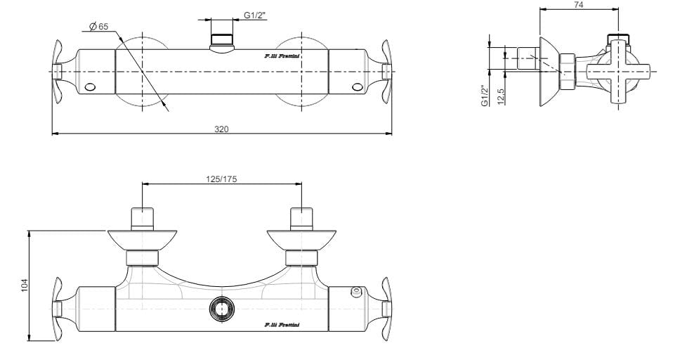 2 отверстия термостатический наружный смеситель для душа Rubinetterie Frattini Lucrezia ARCH-00152369 - Вид №3