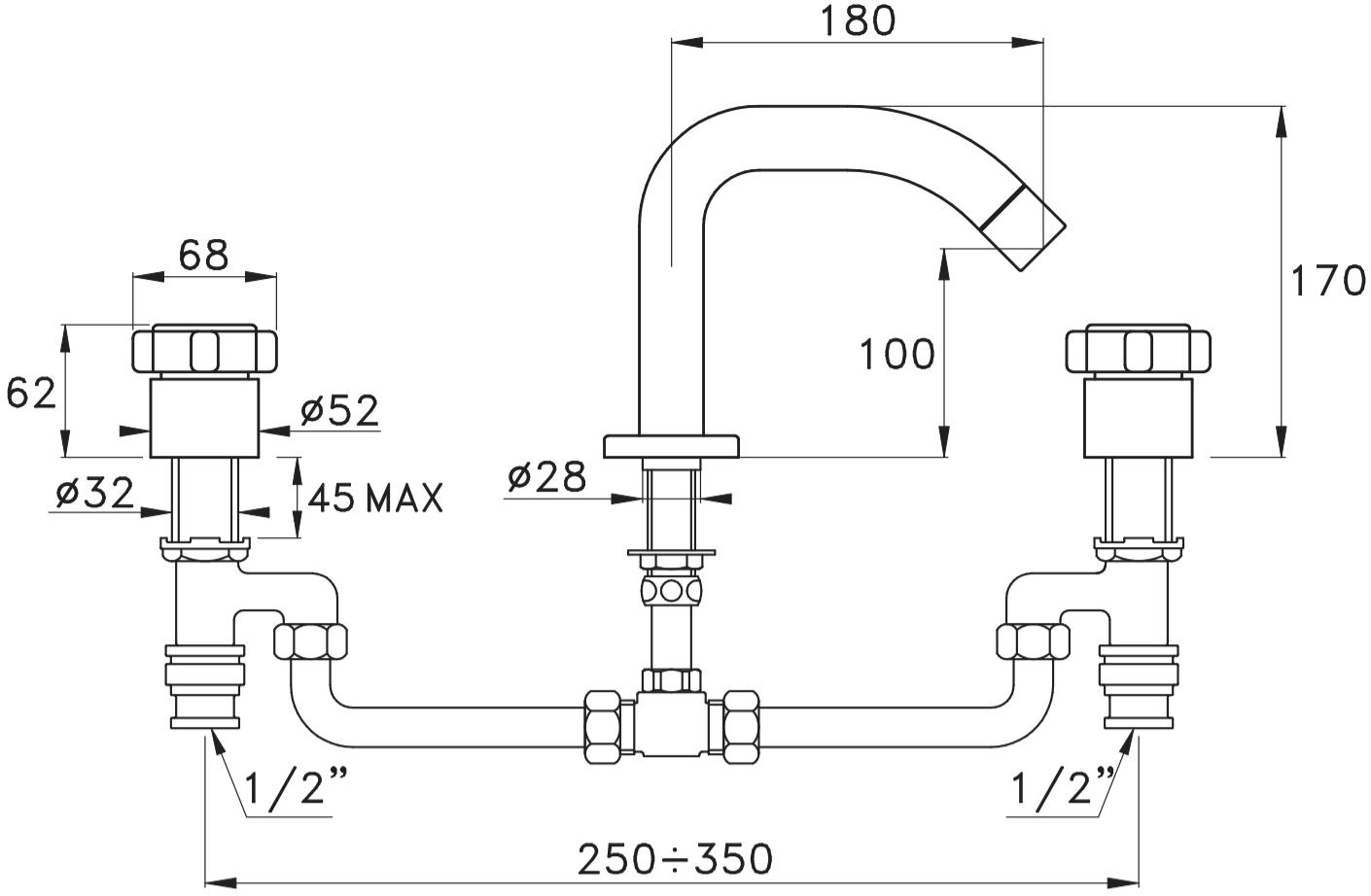 RUBINETTERIE STELLA Комплект для ванны на 3 отверстия Aster At02306cr00 - Вид №1