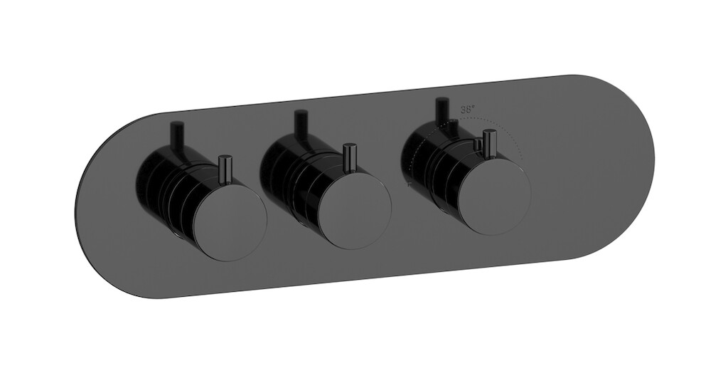 Комплект наружных частей термостата на 2 потребителей - горизонтальная овальная панель с ручками Kusasi WE ARE IB eua222cfnmt Black Chrome Aqua