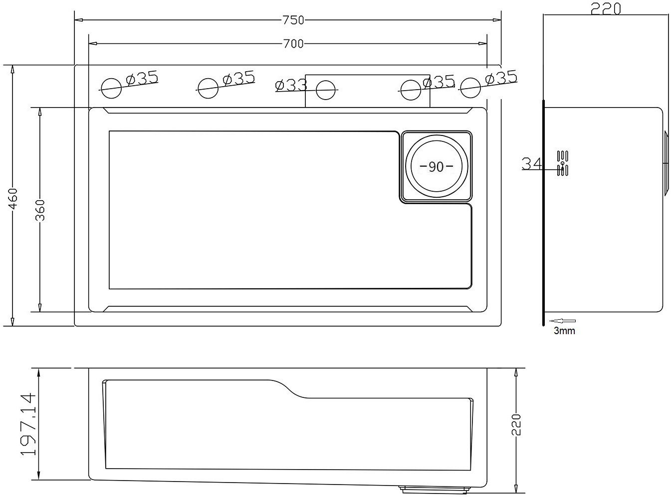 Мойка кухонная ZorG Master R ZM 7546 GRAFIT из нержавеющей стали с водопадом, графит - Вид №14