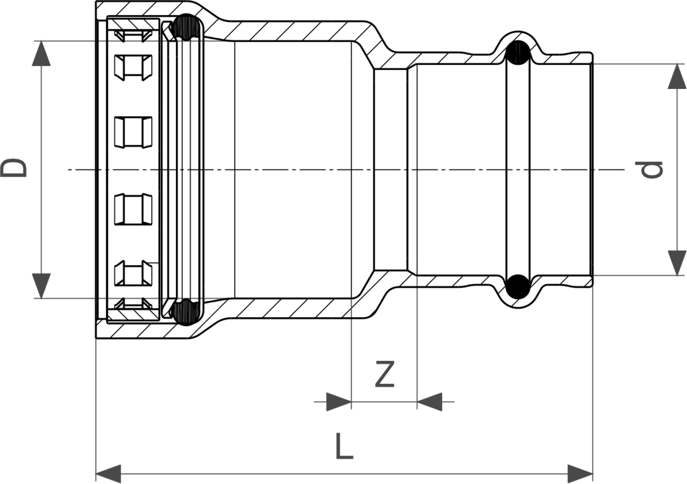 736 316 Модель 4213.2 Трубопроводные системы  Megapress  Переходники/​переходные угольники Santreyd  - Вид №3