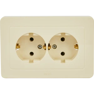 Розетка двойная Hegel с заземлением цвет слоновая кость