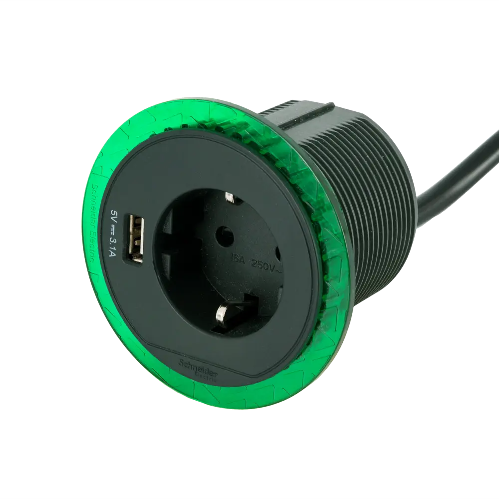 Розетка встраиваемая в столешницу Schneider Unica System 1 розетка с заземлением 1 USB 2 м 3670 Вт цвет антрацит 82401604 STLM-2200707 SYSTEME ELECTRIC  - Вид №1