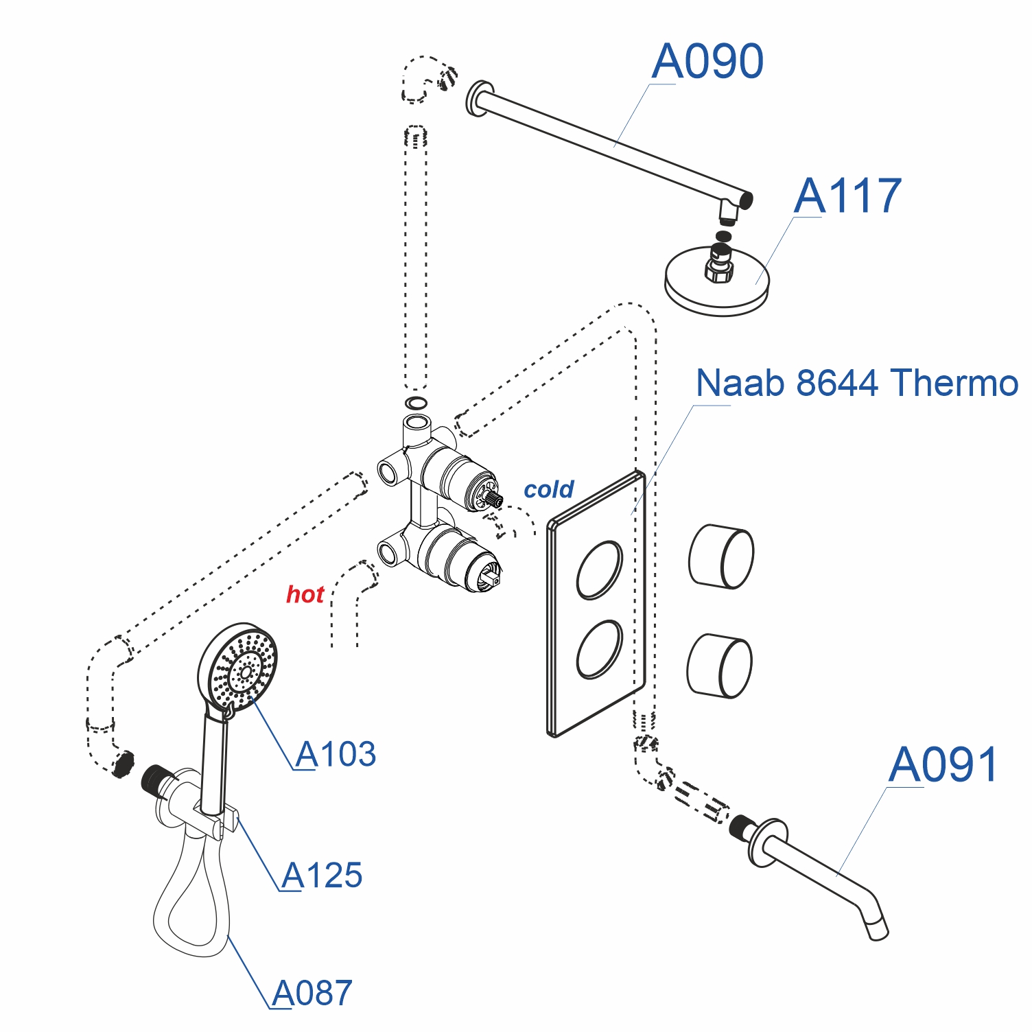A178644 Thermo Встраиваемый комплект для ванны с верхней насадкой, лейкой и изливом WasserKRAFT  - Вид №1